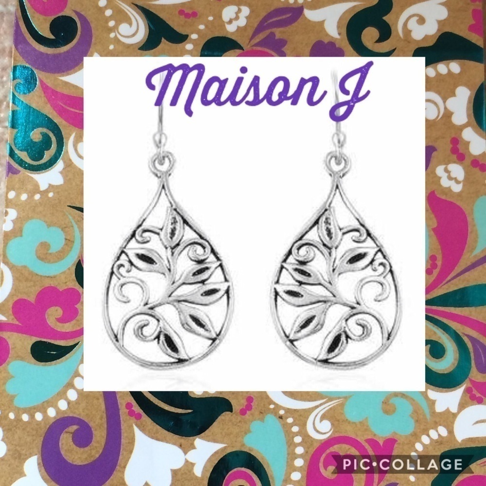 Sterling silver Teardrop leaf dangle earrings new - Picture 4 of 6